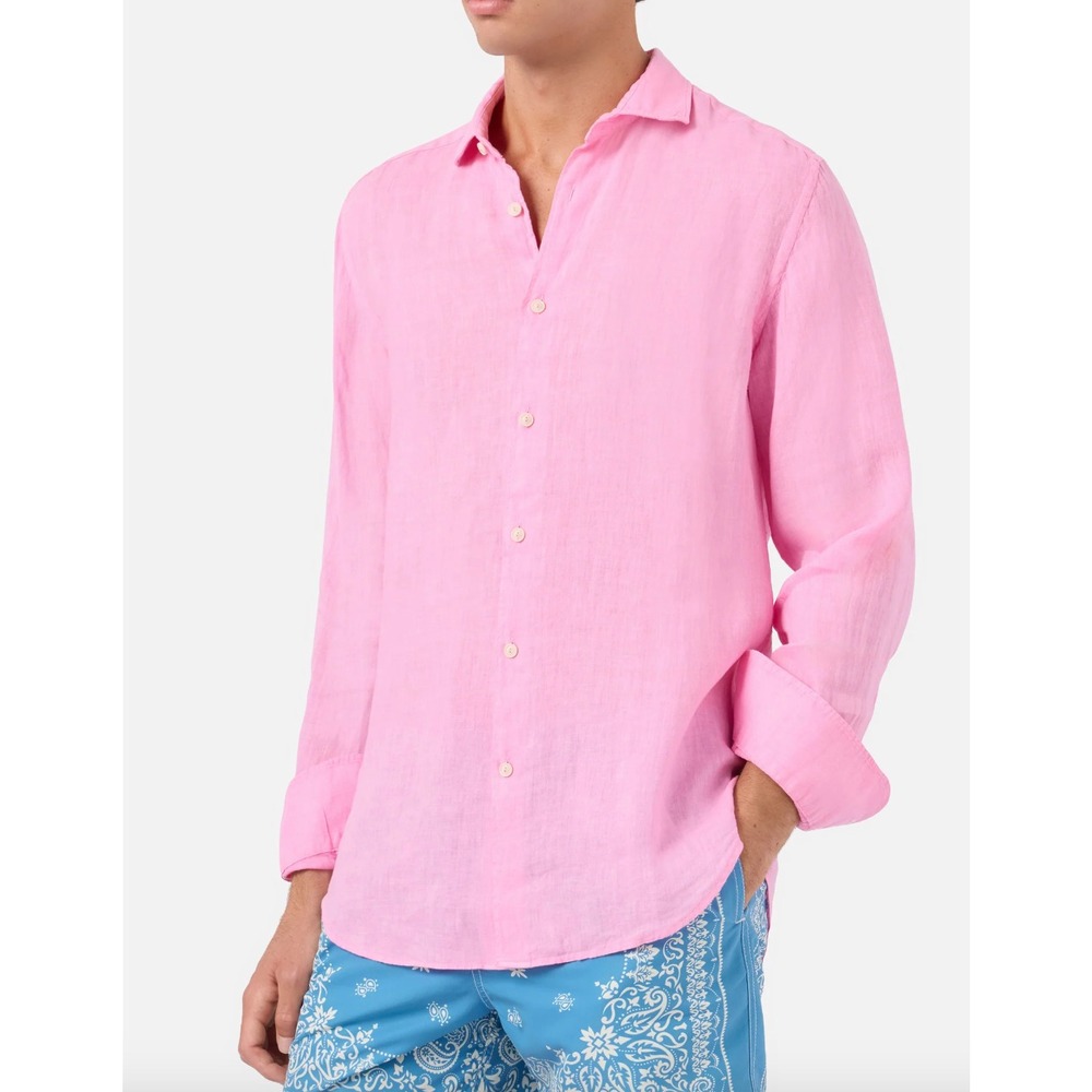 MC2 SAINT BARTH Pure 100% Linen Shirt in Pink Men Medium Resort Beach NWOT $200